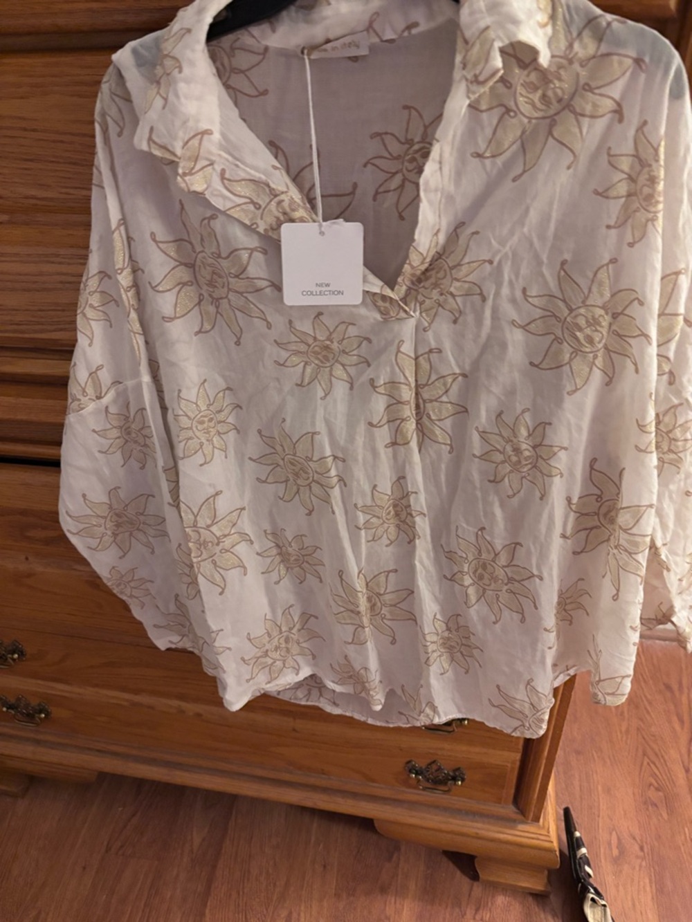 Made in Italy Brand New Light Cream Sunburst Print Button-Up Shirt